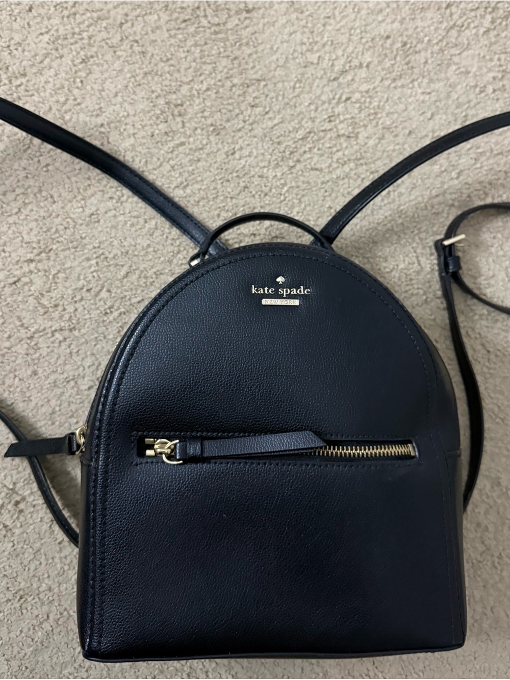 kate spade Black Pebbled Leather  Backpack with Gold Hardware